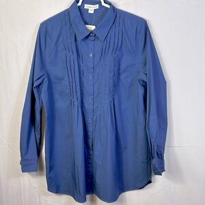 Coldwater Creek size large Indigo Blue  Button Down Blouse Pleated Front New